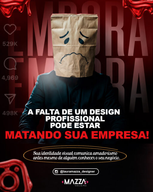 Enquanto você acredita que está economizando, sua empresa pode estar perdendo clientes.

A cada visita ao seu Instagram ou site, uma decisão é tomada em poucos segundos.

Ficar. Ou ir embora.

Se sua marca não transmite profissionalismo, credibilidade e valor, o cliente simplesmente procura outra opção que agregue mais valor a ele.

O design pode ser a diferença entre conquistar um cliente ou perdê-lo sem nunca saber o motivo. 

Agora te convido a fazer uma análise, da sua página, como se fosse um cliente. Olhe, veja as imagens, qualidade de vídeo. E de forma crítica, analise o que você pode melhorar.